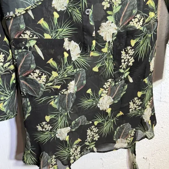 Madisonne Sheer peplum ruffle shirt dress sheer green/black Medium $69 - Picture 4 of 11